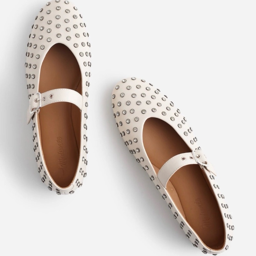 NWOB Madewell Remy Leather Cream Studded Mary‎ Jane Ballet Flats